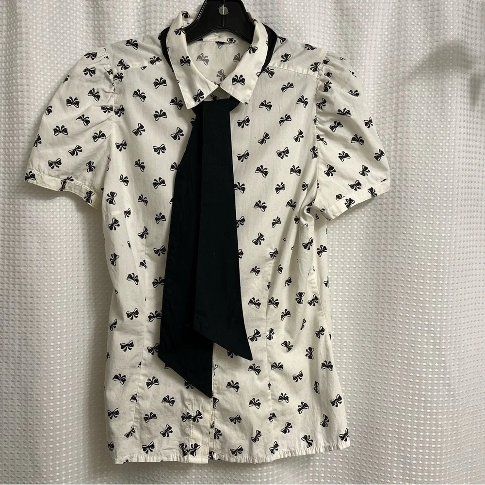 💄Retro Pinup 50s 40s Inspired Puff Sleeve Bow Blouse💋 - Picture 4 of 8